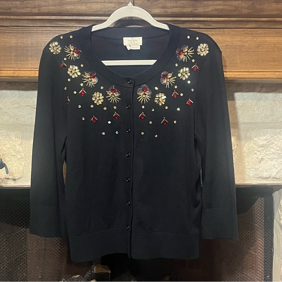 Kate Spade Kati Jewel Embellished Black Cardigan Sweater - Picture 4 of 15